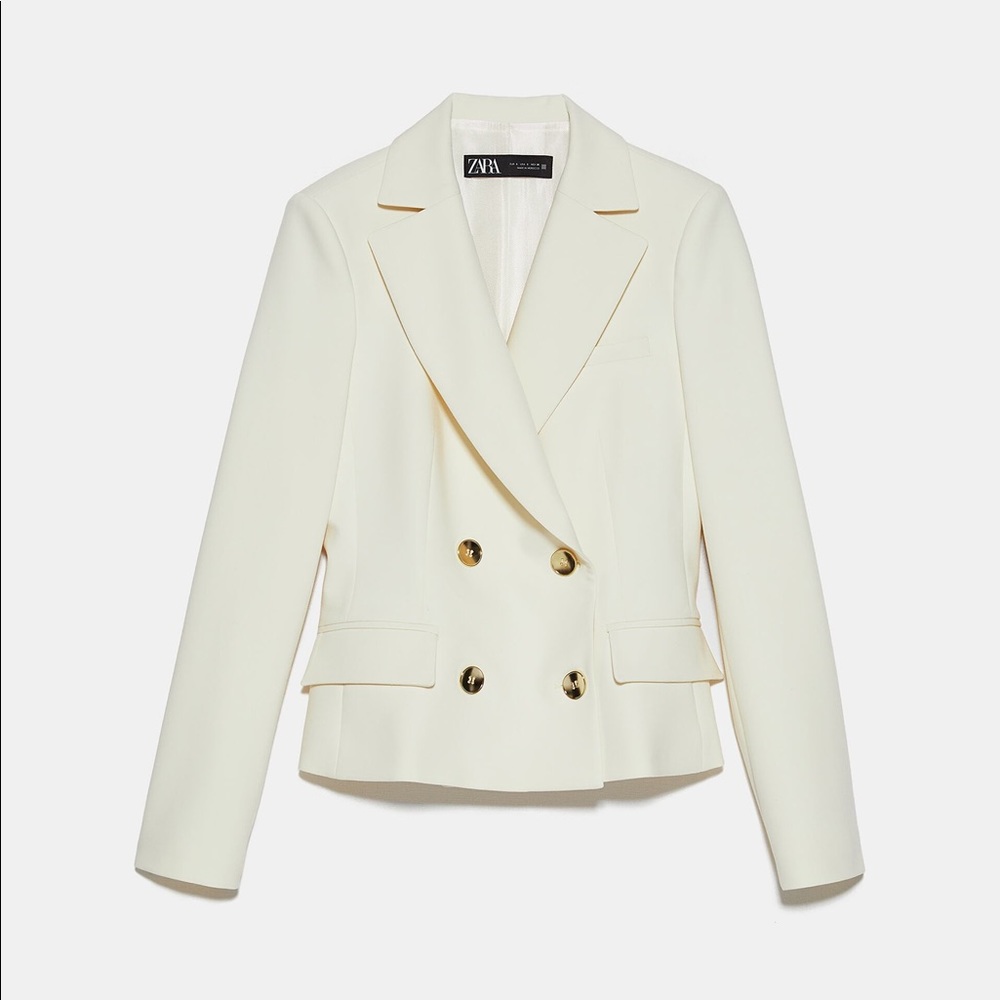 NWT. Zara Ivory Double-Breasted Blazer. Size S, L.